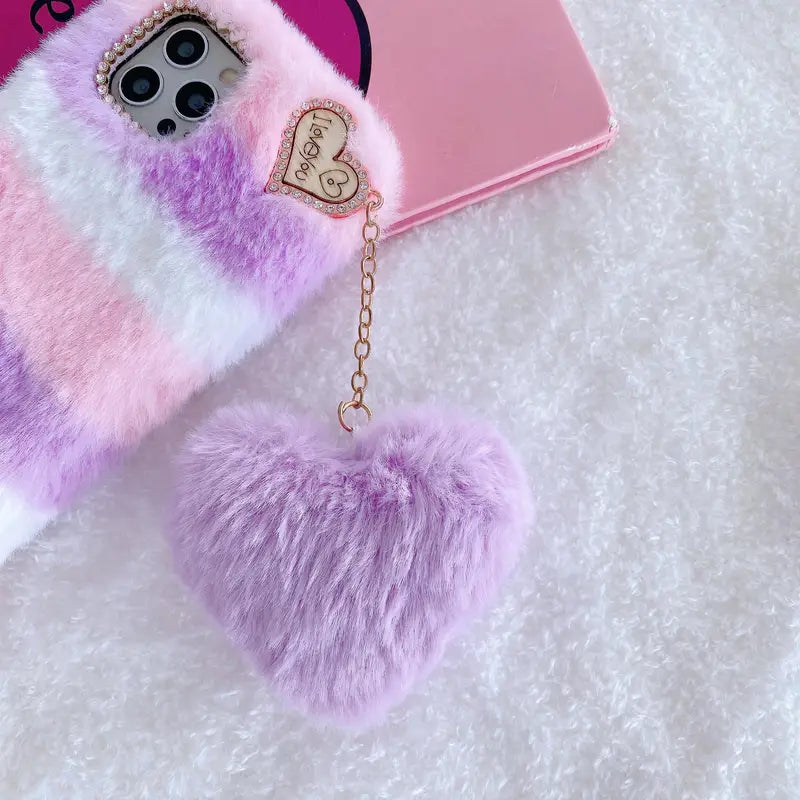 Fluffy Heart Charm Phone Case