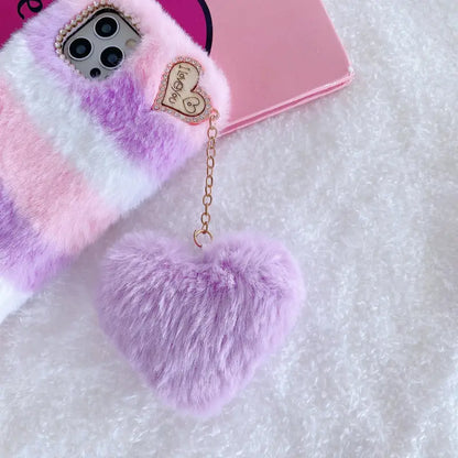 Fluffy Heart Charm Phone Case