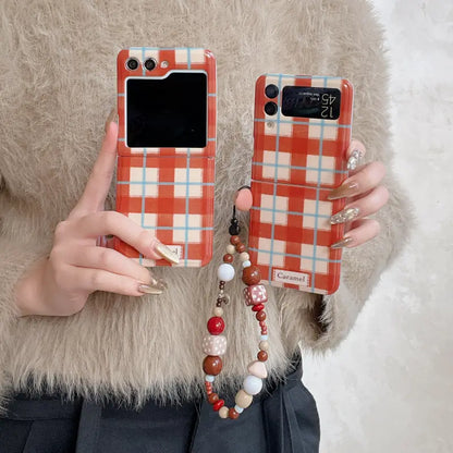 Trendy Plaid Beaded Case with Charm - Samsung