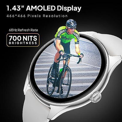 Fire-Boltt Phoenix AMOLED 1.43" Display Smart Watch, with 700 NITS Brightness, Stainless Steel Rotating Crown, Multipe Sports Modes & 360 Health (Grey)