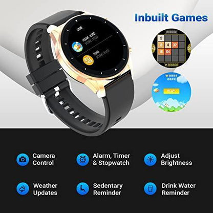 Fire-Boltt Thunder Bluetooth Calling Full Touch 1.32inch(3.32cm) Amoled LCD Smartwatch with SpO2, Heart Rate & Sleep Monitoring, 30 Sports Modes (Gold Black), Free Size