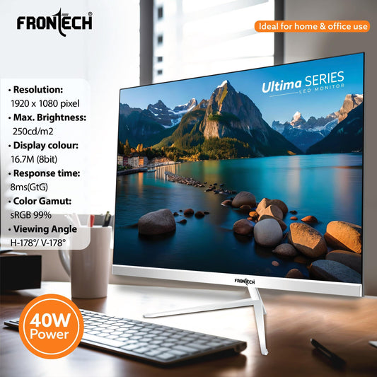 FRONTECH 32 Inch Ultima Series LED Monitor | Refresh Rate 75Hz,IPS Panel | Full HD 1080p,Wall Mountable Slim & Stylish Design | HDMI & VGA Ports, Built-in Speaker (MON-0069,White)