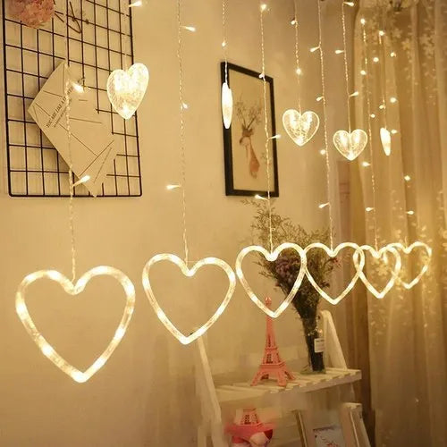 Yellow Color 12 Heart Shape Acrylic Light Curtain (6 Big, 6 Small) for Indoor and Outdoor Decoration