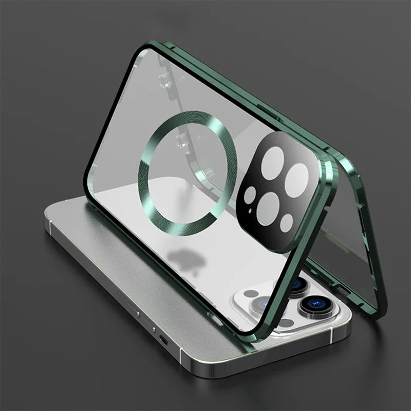 Dual Magnetic Metal Body Magsafe Glass Case - iPhone