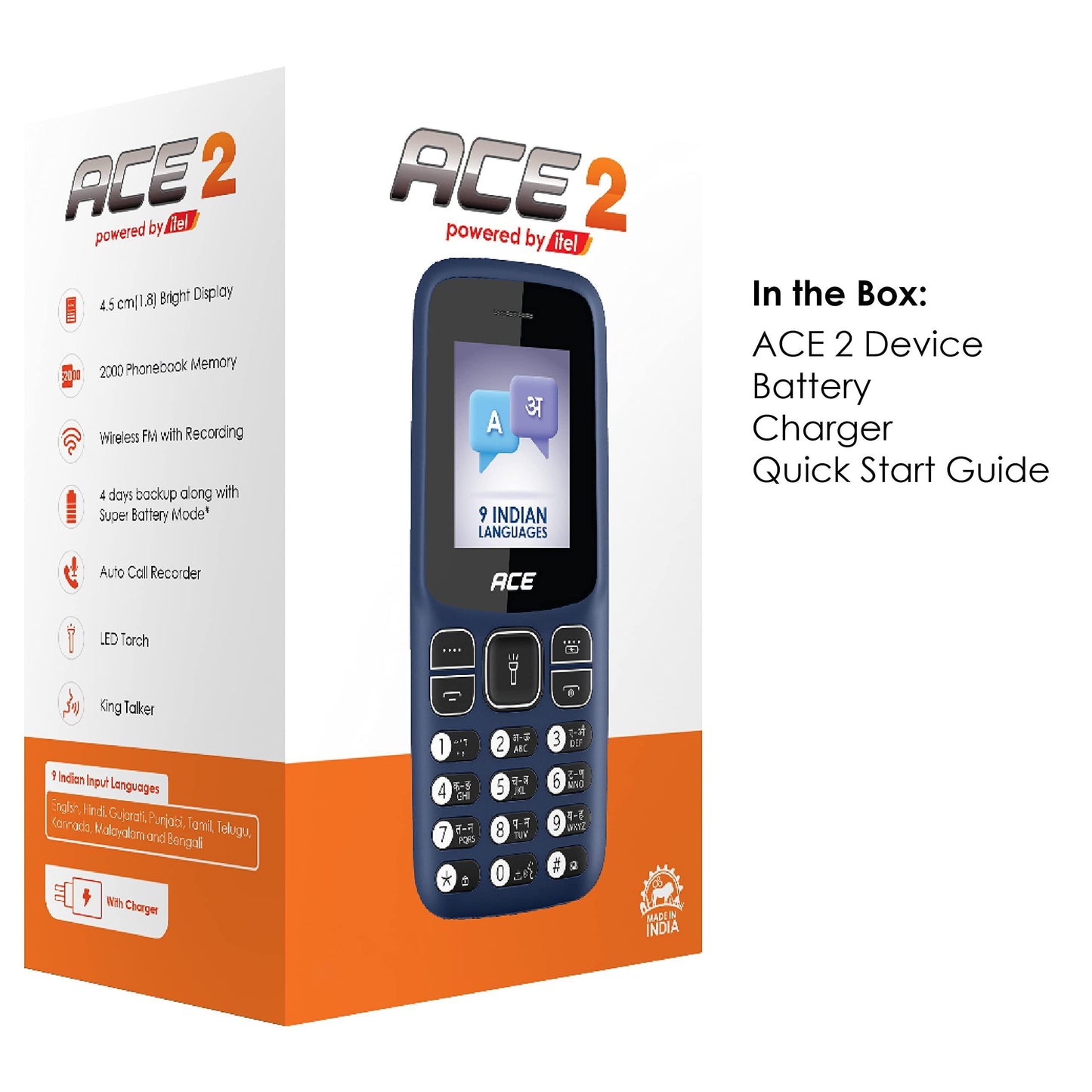 Itel Ace2 Comes with 1.8" Display Size, 1000 mAh Battery, Bluetooth with Kingtalker & Contact icon Support | Deep Blue