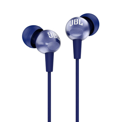JBL C200SI, Premium in Ear Wired Earphones with Mic, Signature Sound, One Button Multi-Function Remote, Premium Metallic Finish, Angled Earbuds for Comfort fit (Blue)