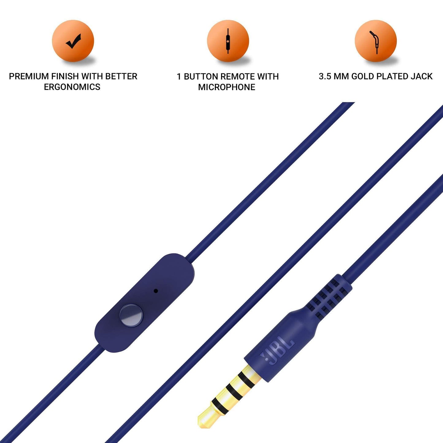 JBL C200SI, Premium in Ear Wired Earphones with Mic, Signature Sound, One Button Multi-Function Remote, Premium Metallic Finish, Angled Earbuds for Comfort fit (Blue)
