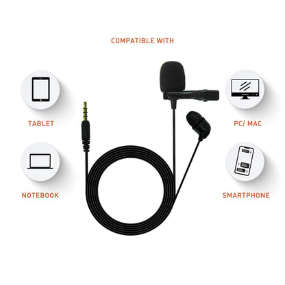 JBL Commercial CSLM20 Auxiliary Omnidirectional Lavalier Microphone, Earphone For calls, Video Conferences, And Monitoring, Black, Small