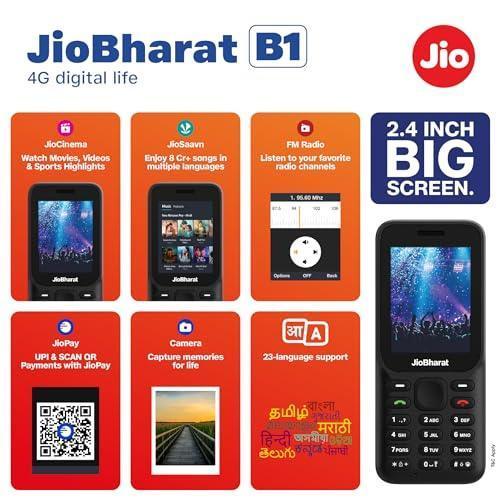 JioBharat B1 4G Keypad Phone with JioCinema, JioSaavn, JioPay (UPI), 2.4 Inch Big Display, Powerful 2000mAh Battery, Digital Camera | Black | Locked for JioNetwork