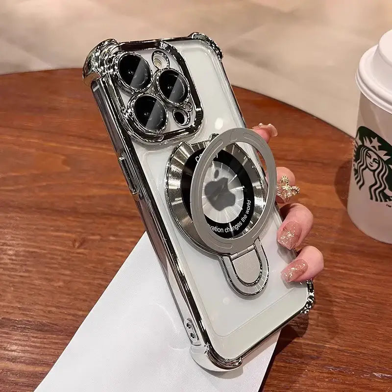 Luxury Plating Magnetic Bracket Case - iPhone