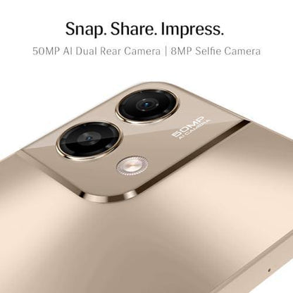 Lava O2 (Royal Gold, 8GB RAM, UFS 2.2 128GB Storage) |AG Glass Back|T616 Octacore Processor|18W Fast Charging|6.5 inch 90Hz Punch Hole Display|50MP AI Dual Camera|Upto 16GB Expandable RAM