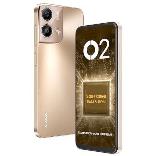 Lava O2 (Royal Gold, 8GB RAM, UFS 2.2 128GB Storage) |AG Glass Back|T616 Octacore Processor|18W Fast Charging|6.5 inch 90Hz Punch Hole Display|50MP AI Dual Camera|Upto 16GB Expandable RAM