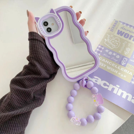 Cute Cartoon Cat Mirror Case with Charm