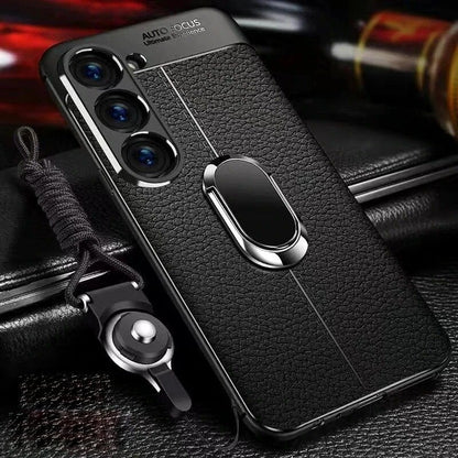 Sleek Urban Leather Ring Holder Case - Samsung