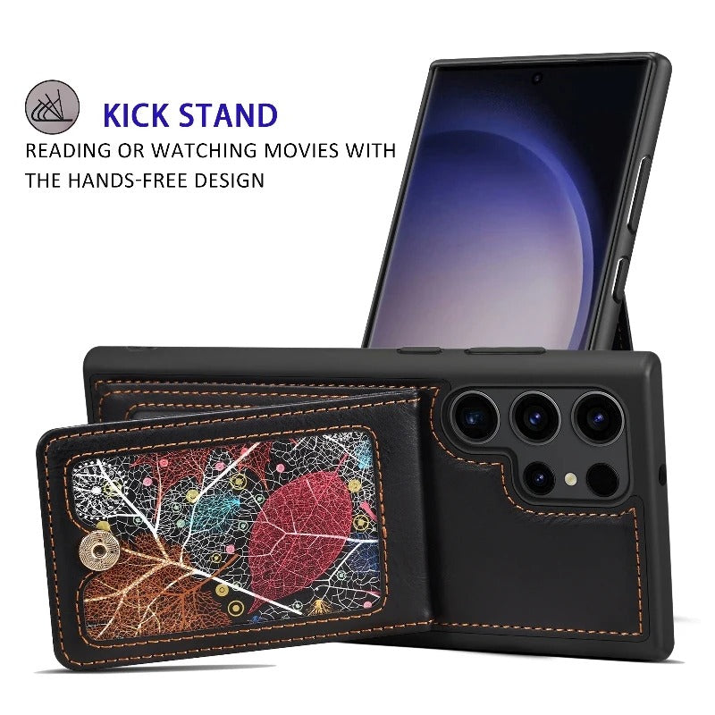 Premium Leather Detachable Strap Wallet Case - Samsung