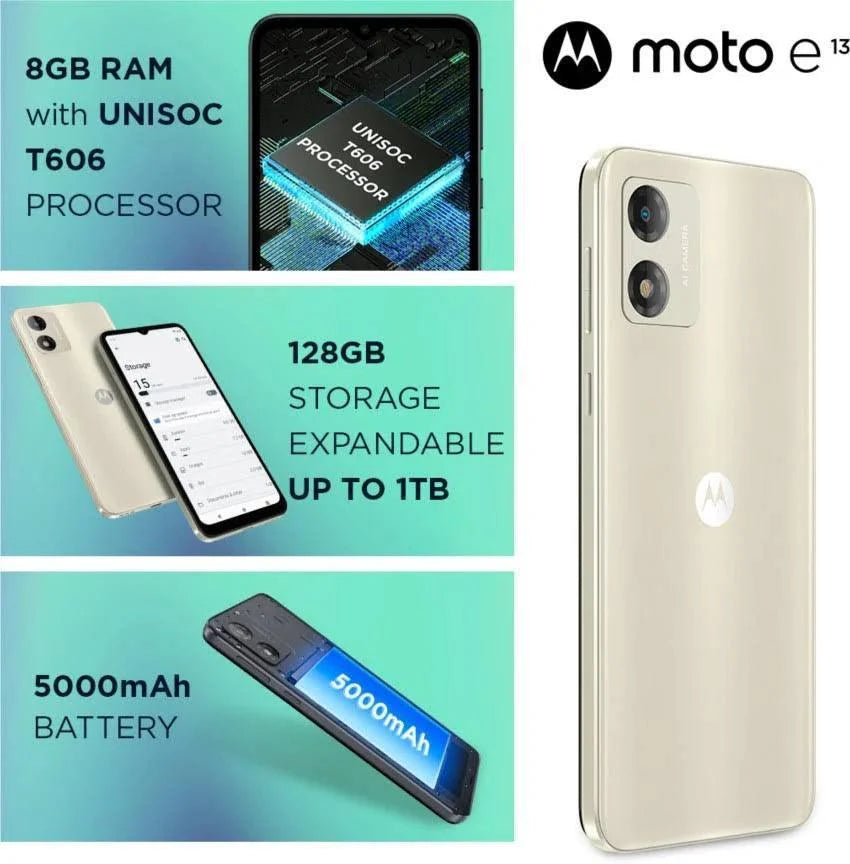 Motorola moto e13 128 GB, 8 GB RAM, Creamy White, Refurbished Mobile Phone