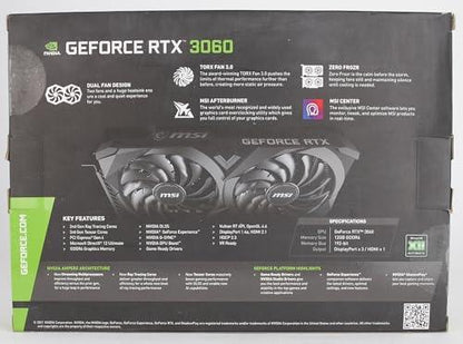 MSI Gaming GeForce RTX 3060 gddr6 pci_e_x16 12GB 15 Gbps GDRR6 192-Bit HDMI/DP PCIe 4 Torx Twin Fan Ampere OC Graphics Card (RTX 3060 Ventus 2X 12G OC), Black Preowned