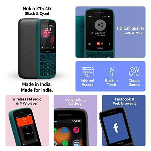 Nokia 215 4G Dual SIM 4G Keypad Phone with Long Battery Life, Multiplayer Games, Wireless FM Radio and Durable Ergonomic Design | Black