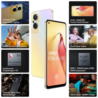Oppo F21s Pro 5G (Dawnlight Gold, 8GB RAM, 128 Storage)|6.43" FHD+ AMOLED|64MP Rear Triple AI Camera|4500 mAh Battery with 33W SUPERVOOC Charger|with No Cost EMI/Additional Exchange Offers