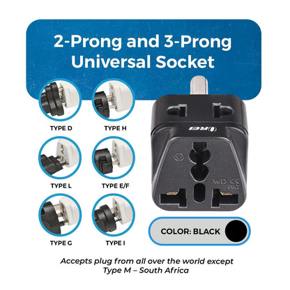 OREI US to India Converter Plug, Universal Adapter Plug India, USA, UK to India Adapter Plug - Type D Adapter - 2 in 1 Canada to India Converter Plug - CE - RoHS - Black - 1 Pack.