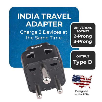 OREI US to India Converter Plug, Universal Adapter Plug India, USA, UK to India Adapter Plug - Type D Adapter - 2 in 1 Canada to India Converter Plug - CE - RoHS - Black - 1 Pack.