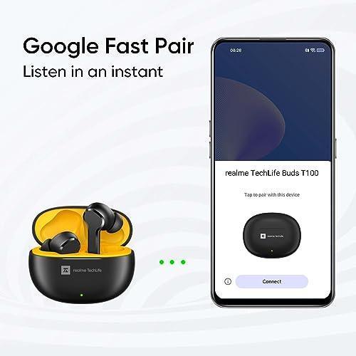 realme TechLife Buds T100 Bluetooth Truly Wireless in Ear Earbuds with mic, AI ENC for Calls, Google Fast Pair, 28 Hours Total Playback with Fast Charging and Low Latency Gaming Mode (Black)