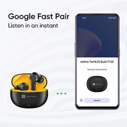 realme TechLife Buds T100 Bluetooth Truly Wireless in Ear Earbuds with mic, AI ENC for Calls, Google Fast Pair, 28 Hours Total Playback with Fast Charging and Low Latency Gaming Mode (Black)