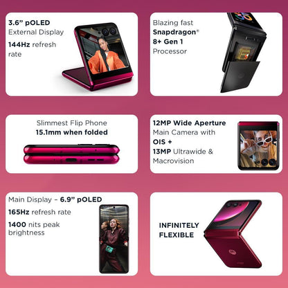 (Refurbished) Motorola razr 40 Ultra (Viva Magenta, 8GB RAM, 256GB Storage) | 3.6" External AMOLED Display | 6.9" AMOLED 165Hz Display | 32MP Selfie Camera |30W TurboPower Charging | Android 13