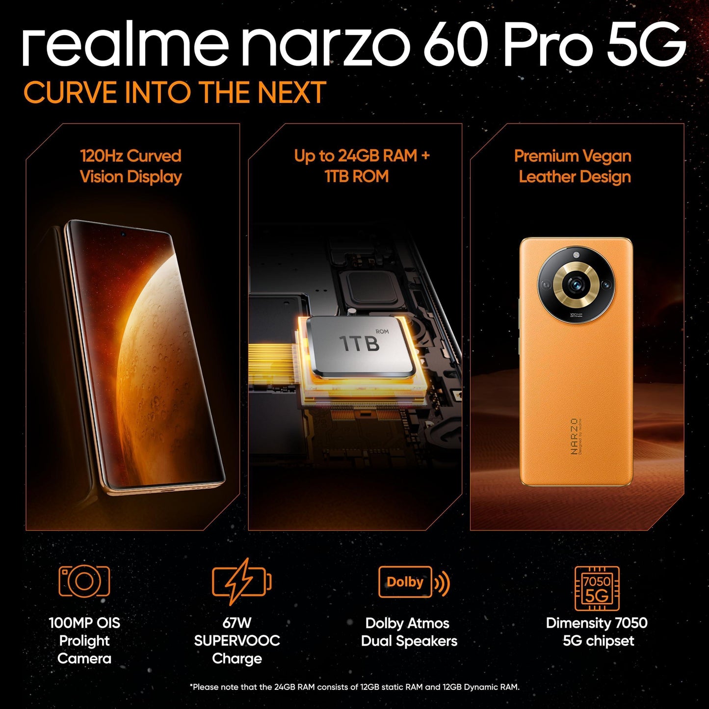 (Refurbished) realme narzo 60 Pro (Mars Orange,8GB+128GB) MediaTek Dimensity 7050 | 120 Hz Super Amoled Curved Display | 100 MP OIS Camera