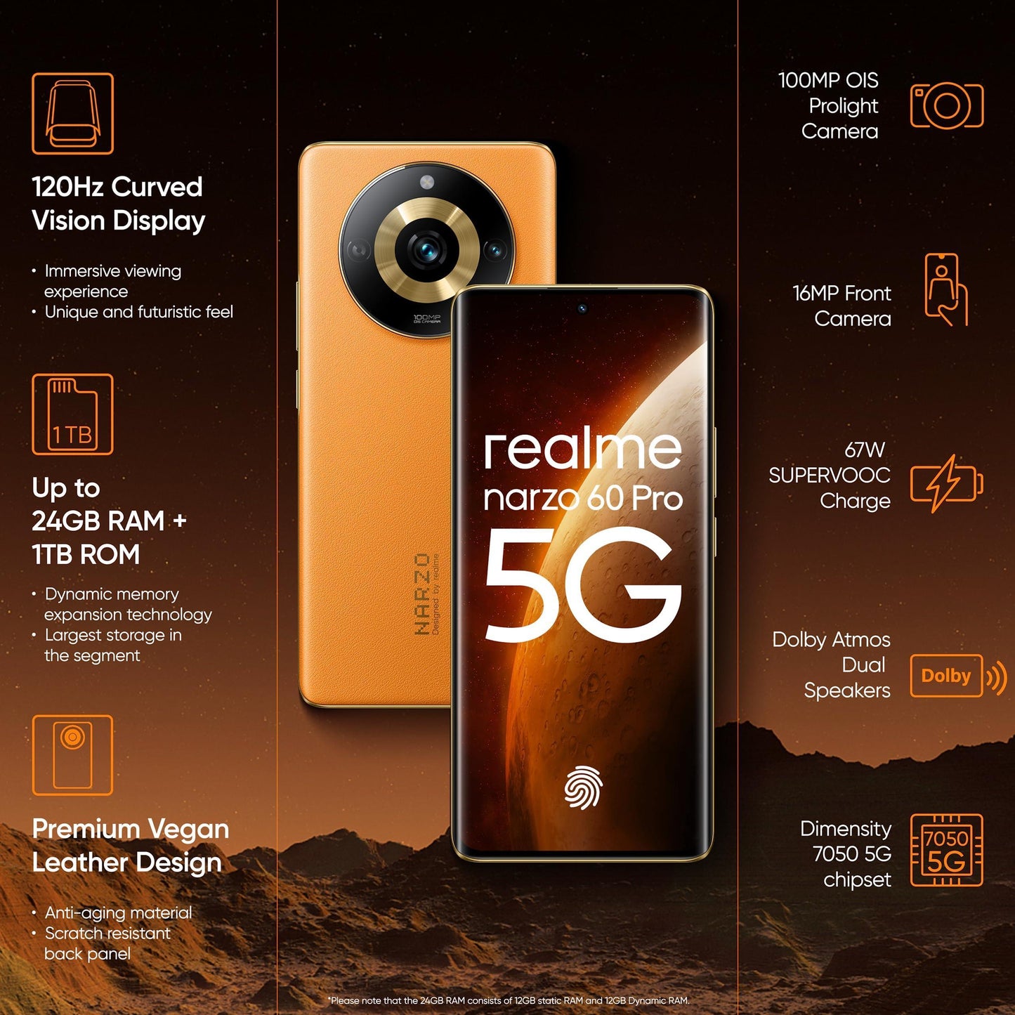 (Refurbished) realme narzo 60 Pro (Mars Orange,8GB+128GB) MediaTek Dimensity 7050 | 120 Hz Super Amoled Curved Display | 100 MP OIS Camera