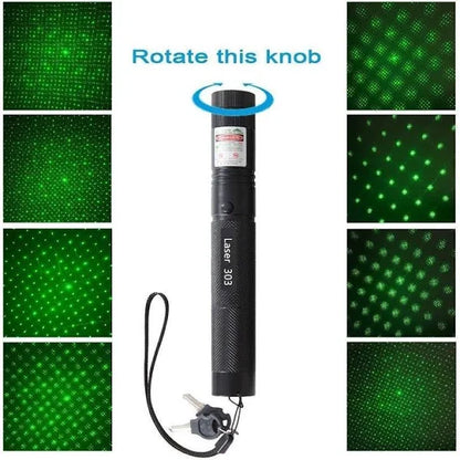 Rechargeable 303 Green Laser Pointer, Party Pen Disco Light, Star Head Adjustable with Safety Key & Charger