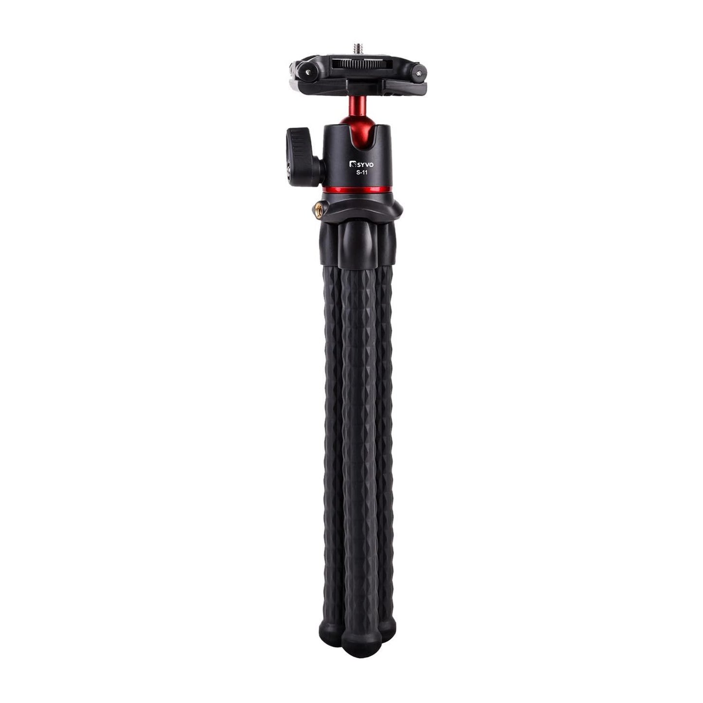 Syvo S-11 Camera Tripod, Flexible Gorilla Tripod Stand with Hidden Phone Holder w Cold Shoe Mount, 1/4'' Screw for Magic Arm, Universal for iPhone 14 13 Pro XS Max Samsung Canon Nikon Sony Cameras