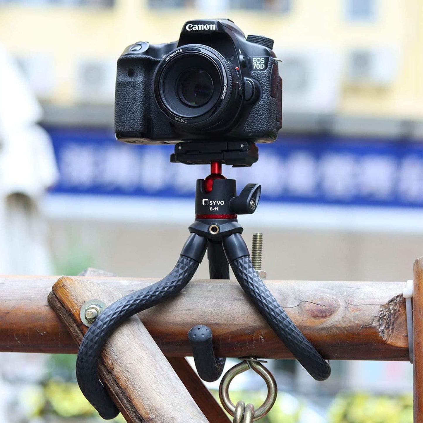 Syvo S-11 Camera Tripod, Flexible Gorilla Tripod Stand with Hidden Phone Holder w Cold Shoe Mount, 1/4'' Screw for Magic Arm, Universal for iPhone 14 13 Pro XS Max Samsung Canon Nikon Sony Cameras