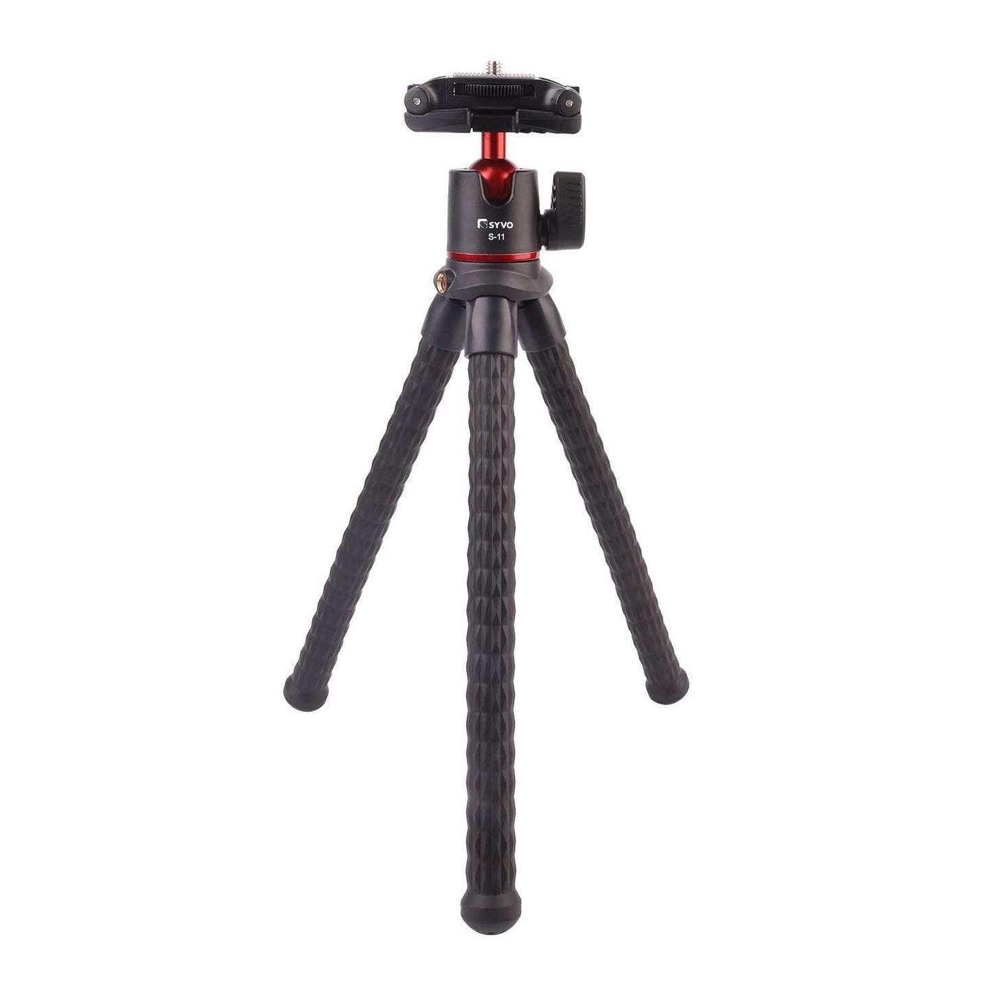 Syvo S-11 Camera Tripod, Flexible Gorilla Tripod Stand with Hidden Phone Holder w Cold Shoe Mount, 1/4'' Screw for Magic Arm, Universal for iPhone 14 13 Pro XS Max Samsung Canon Nikon Sony Cameras