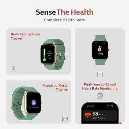 TAGG Verve Sense Smartwatch with 1.70'' Large Display, Real SPO2, and Real-Time Heart Rate Tracking, 7 Days Battery Backup, IPX67 Waterproof || Gold Green, Standard