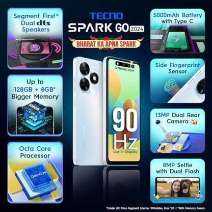 TECNO Spark GO 2024 (Mystery White,8GB* RAM, 128GB ROM) Refurbished