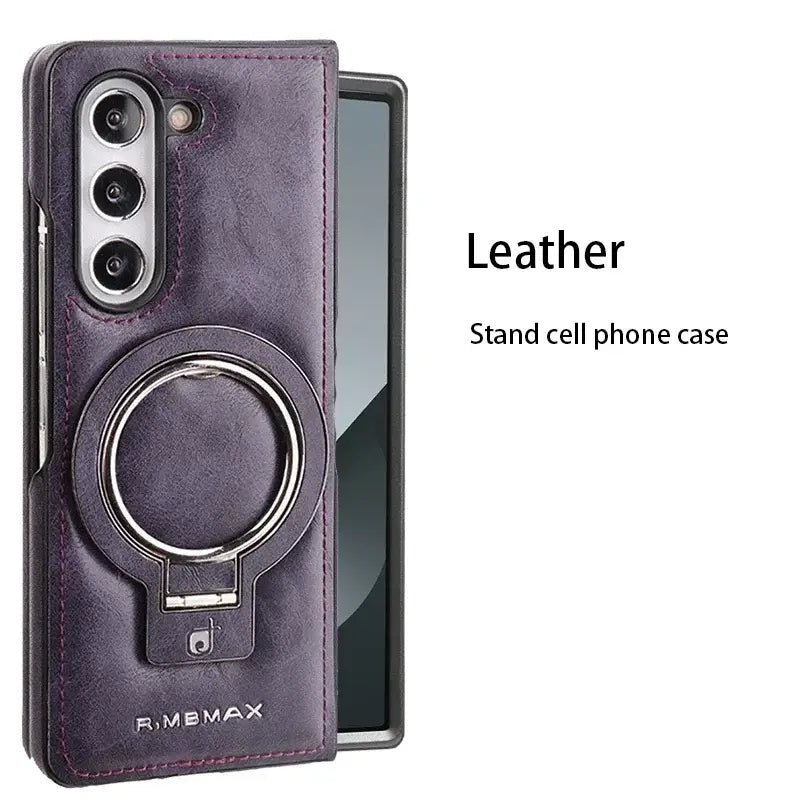 Galaxy Z Fold Series Luxury Ring Holder Leather Case