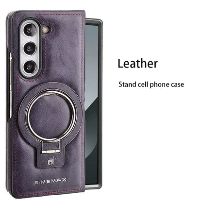 Galaxy Z Fold Series Luxury Ring Holder Leather Case