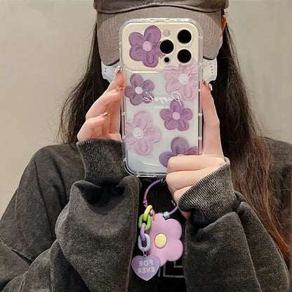 Floral Artistry Flip Mirror Case With Charm