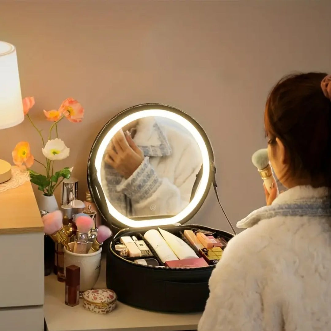 Travel Vanity Case with Light-Up Mirror