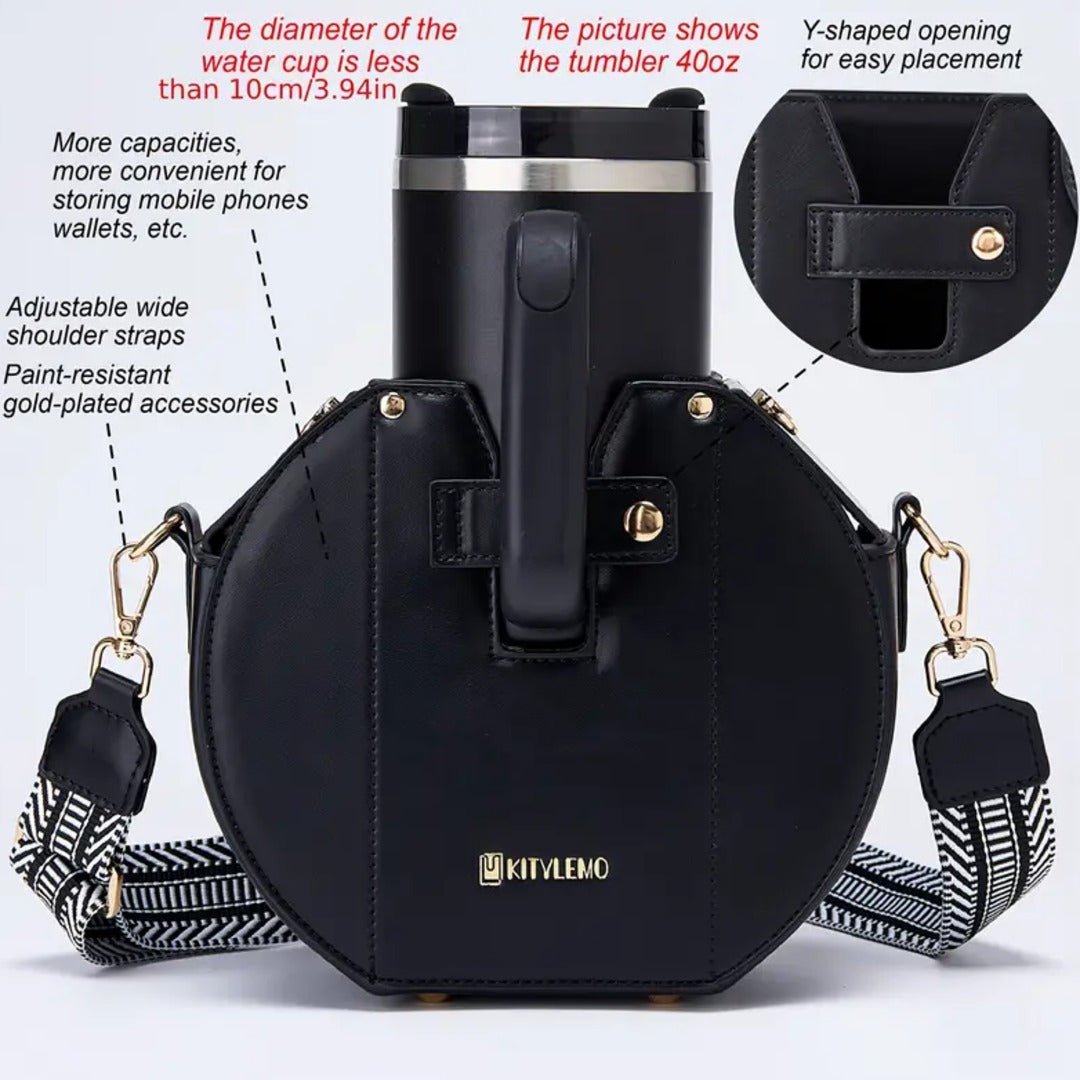 Stylish Tumbler Crossbody Bag with Gold Accents