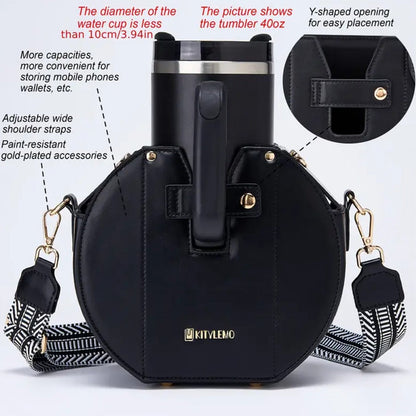 Stylish Tumbler Crossbody Bag with Gold Accents