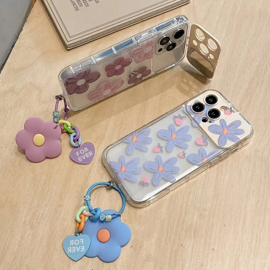 Floral Artistry Flip Mirror Case With Charm