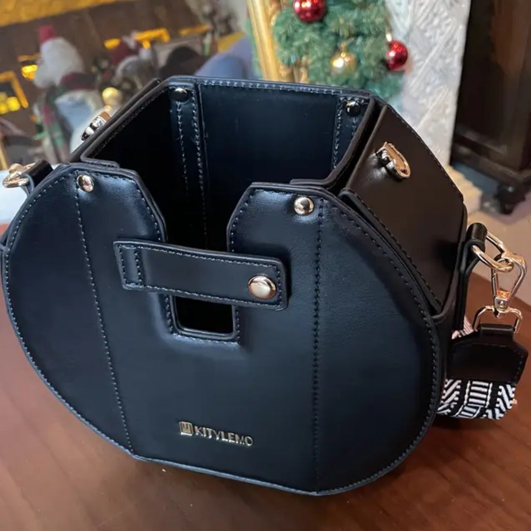 Stylish Tumbler Crossbody Bag with Gold Accents