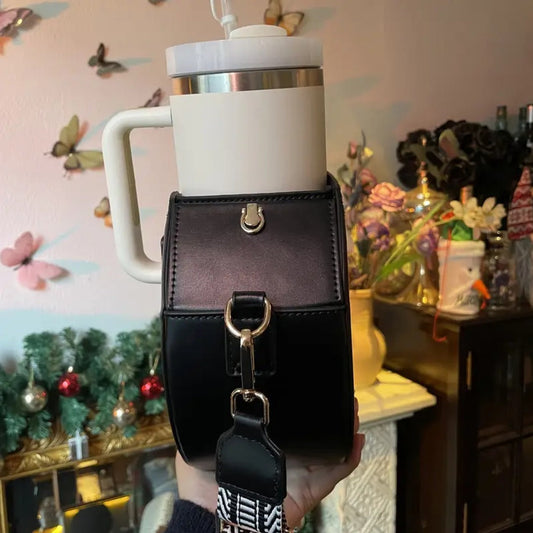 Stylish Tumbler Crossbody Bag with Gold Accents