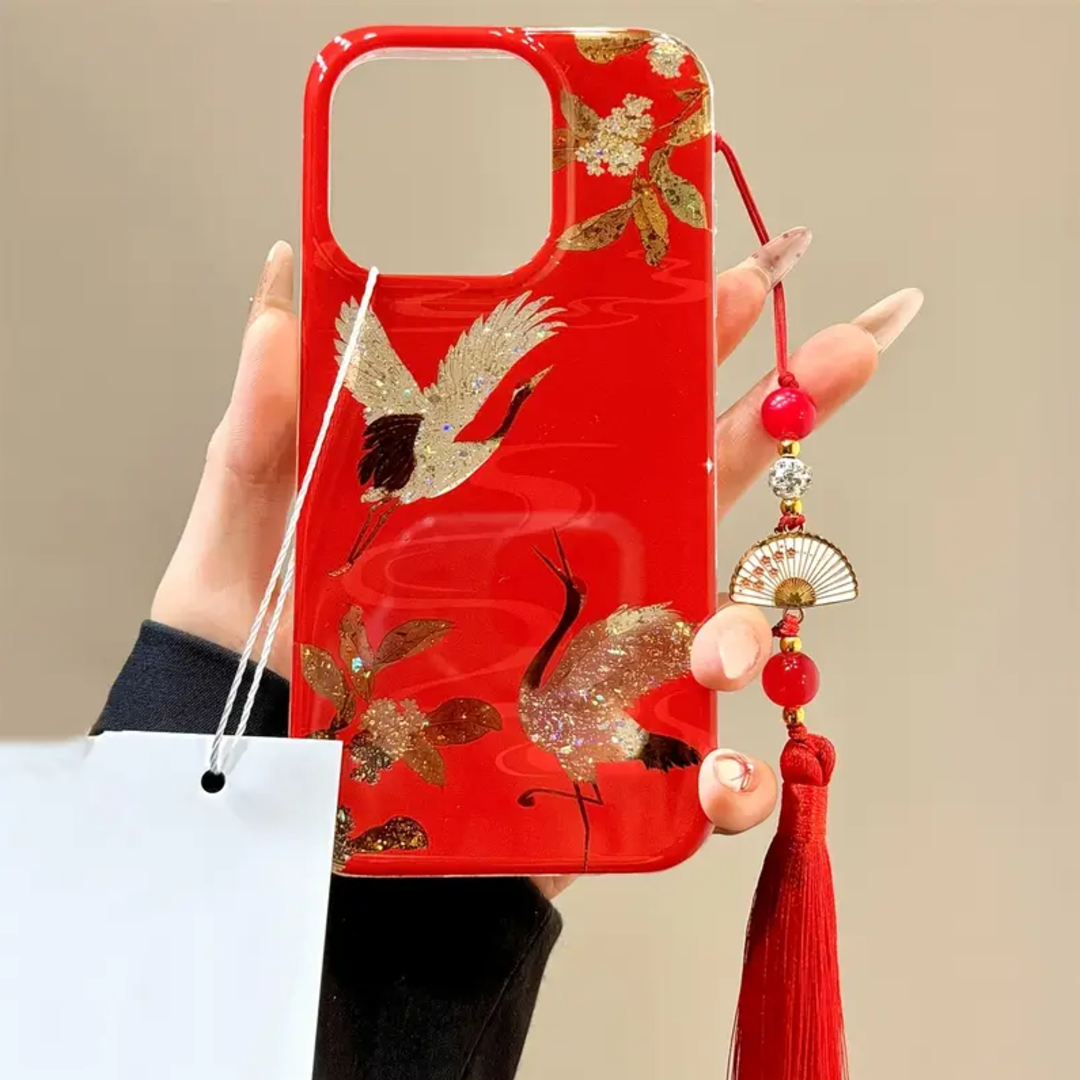 Vintage Osmanthus Crane Charm Case