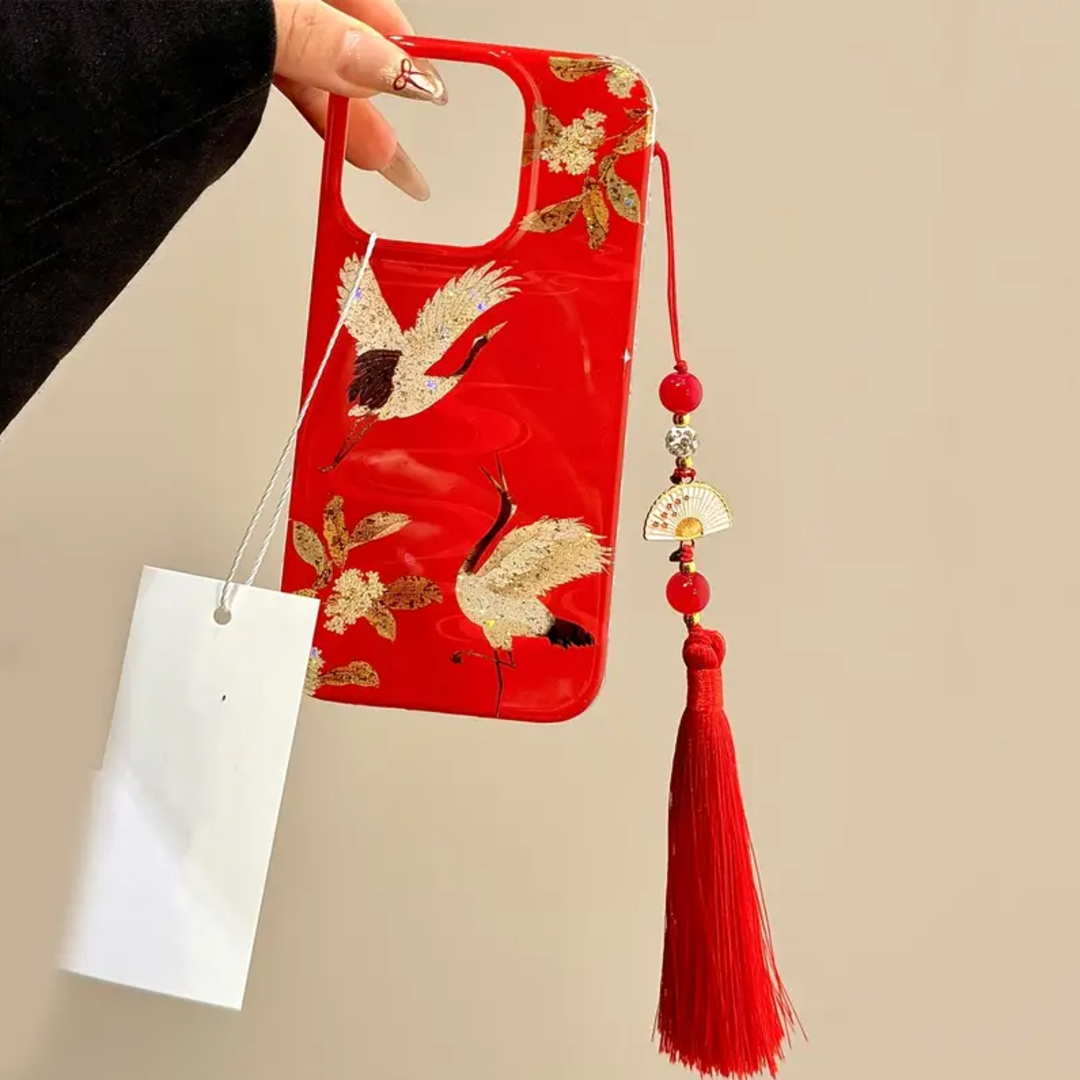 Vintage Osmanthus Crane Charm Case