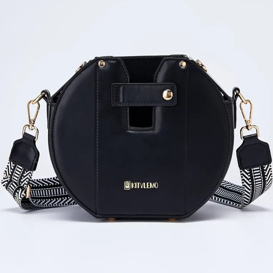 Stylish Tumbler Crossbody Bag with Gold Accents