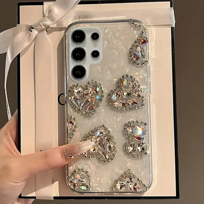 3D Laser Rhinestone Heart-Shaped Gradient Shell Case - Samsung