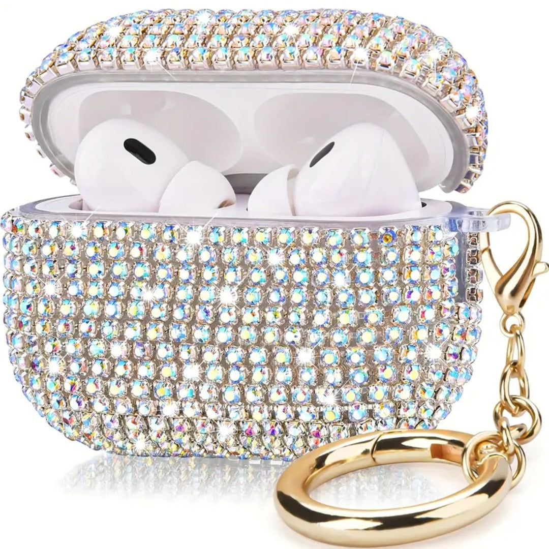 Sparkling Crystal AirPods Case with Gold Keychain